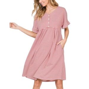 NWOT ces femme pinstriped tunic dress relaxed fit Casual rust White